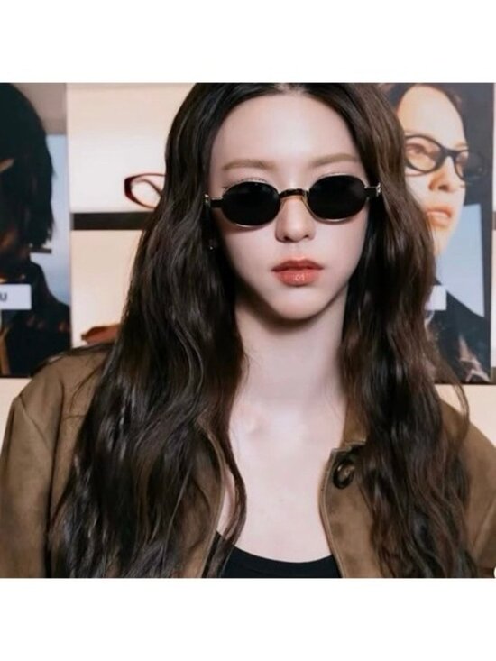 Miu Miu MUB51S 7OE30Y Sunglasses Brass Oval Frame, Dark Violet Lenses main image 4